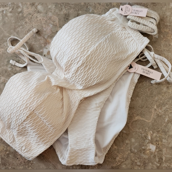 38D/XL VS Swim Twist Bandeau PushUp Bikini Top Side Tie Cheeky Bikini Set - Picture 2 of 9